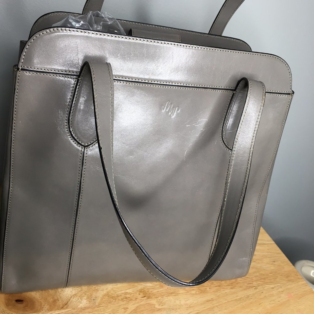 Monsac Italian Leather Tote Bag shark Gray